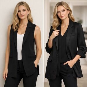 Elizabeth & James 2pc Black Blazer + Vest Set Size 4 Tailored Layering Minimalis